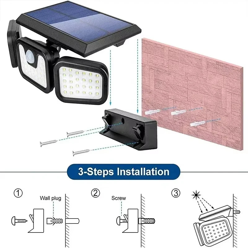 Led Solar Light Outdoor Motion Sensor Human Body Sensing Adjustable Head Ip65 Waterproof Solar Three Head Wall Lamp Garden Beauty World Shop