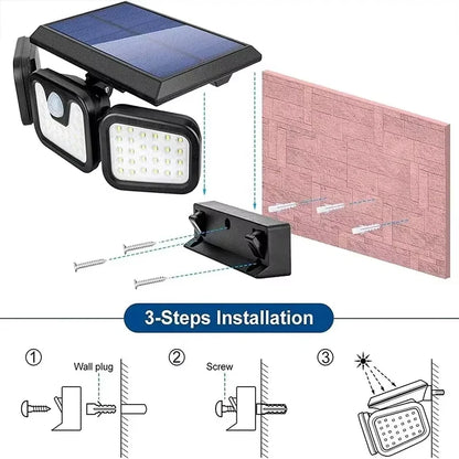 Led Solar Light Outdoor Motion Sensor Human Body Sensing Adjustable Head Ip65 Waterproof Solar Three Head Wall Lamp Garden Beauty World Shop