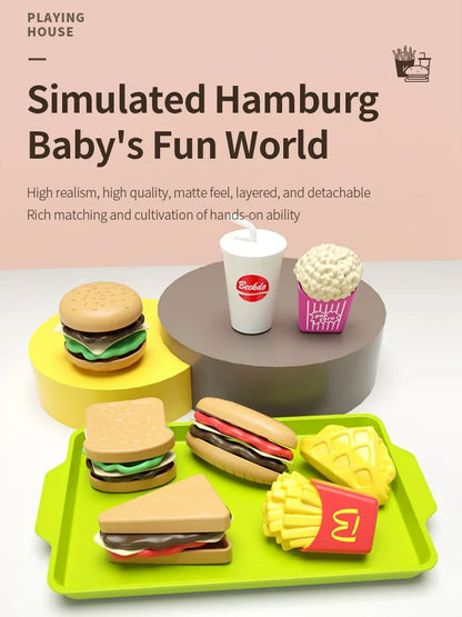 9 PCS Set Detachable Plastic Snack Hamburger Pretend Toy Kids Kitchen Play House Food Toy Beauty World Shop