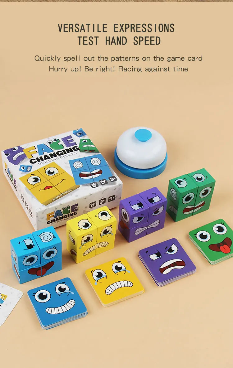Kids Emotions Expression Game Wooden Cube Face Changing Board Cartoon Puzzle Toy Montessori Thinking Challenge Games Beauty Fashion