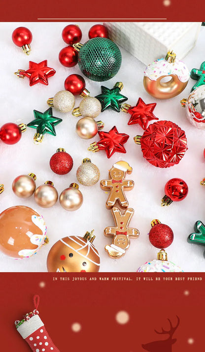 Christmas decoration: 42 exquisite painted Christmas balls in magenta, green, and gold, Christmas tree pendant set Beauty World Shop