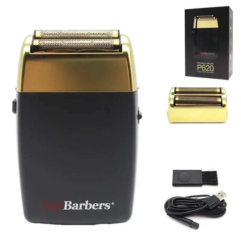 11000 RPM POP Barbers P620 Professional Electric Men's Beard Trimmer Double Foil Shaver Electric Shaver USB Hair Cutting Machine Beauty World Shop