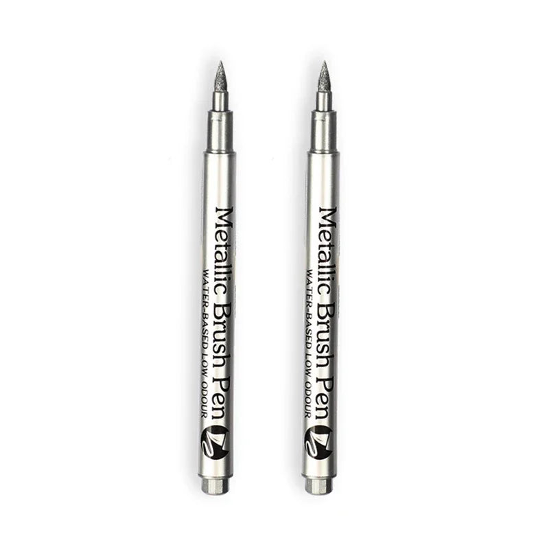 2/1Pc Brush Metallic Marker Pens Gold Silver Color Permanent Art Marker For Manga Crafts Scrapbooking School Stationery Supplies Beauty World Shop