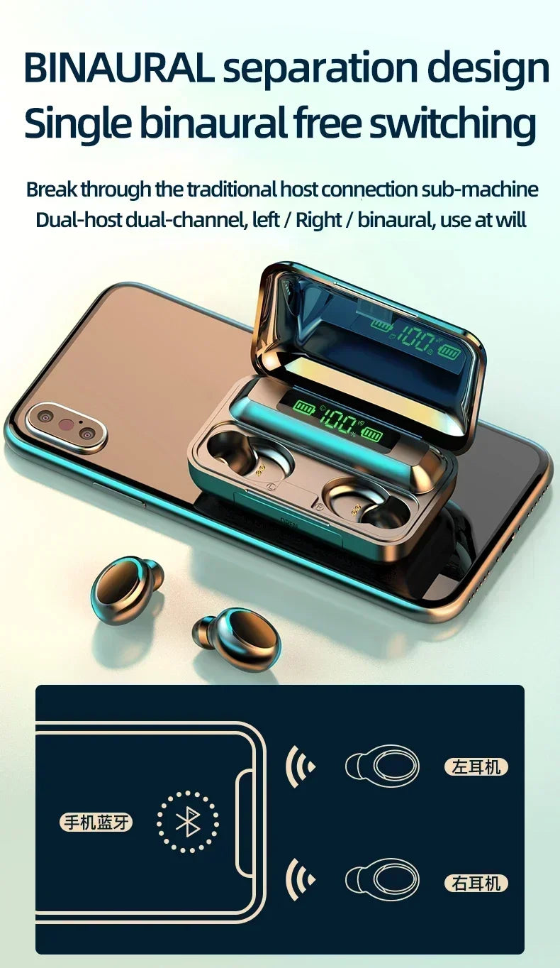 F9 Bluetooth Headphones 9D Stereo High Bass Sport Earphones Touch Control TWS Wireless Earbuds Waterproof Handsfree Headset Beauty World Shop