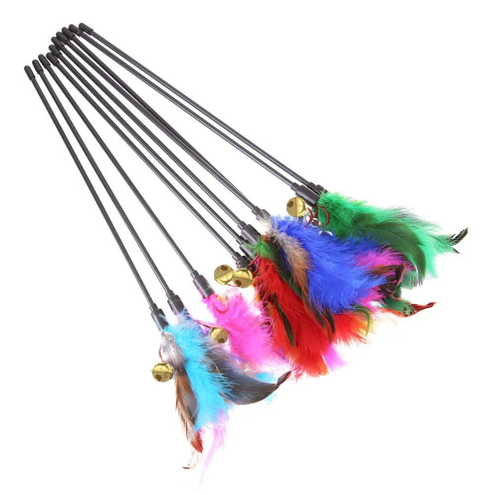 5pcs/set Cat Interactive Wand Colorful Feather Chicken Feather Cat Stick Bell Portable Creative Fashion Novelty Pet Cat Supplies Beauty World Shop