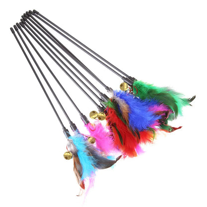 5pcs/set Cat Interactive Wand Colorful Feather Chicken Feather Cat Stick Bell Portable Creative Fashion Novelty Pet Cat Supplies Beauty World Shop