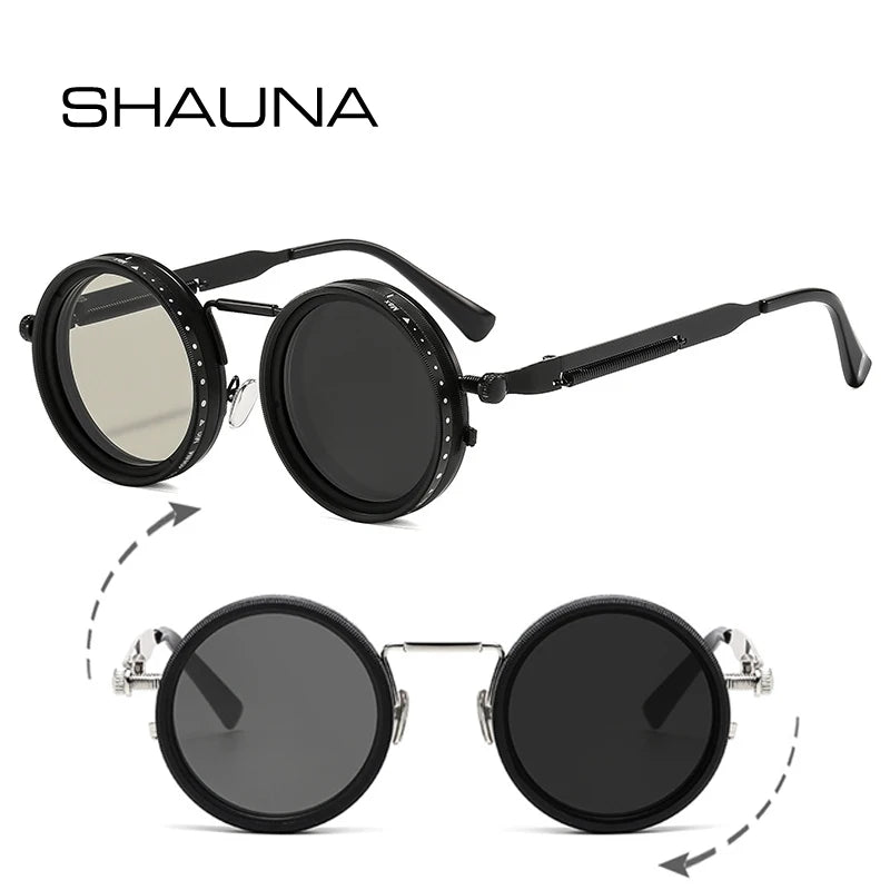 SHAUNA Retro Metal Round Punk ND9-level Adjustable Dimming Sunglasses Women Polarized UV400 Fashion Men Outdoor Sun Glasses Beauty World Shop