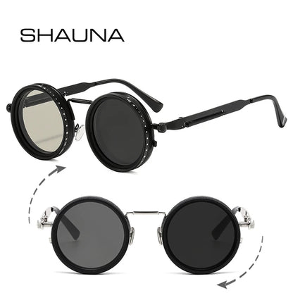 SHAUNA Retro Metal Round Punk ND9-level Adjustable Dimming Sunglasses Women Polarized UV400 Fashion Men Outdoor Sun Glasses Beauty World Shop