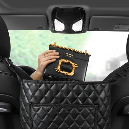 PU Leather Car Middle Seat Storage Net Large Capacity Leather Bag Seat Back Storage Bag Car Chair Back Supplies Storage Goods Ha Beauty World Shop