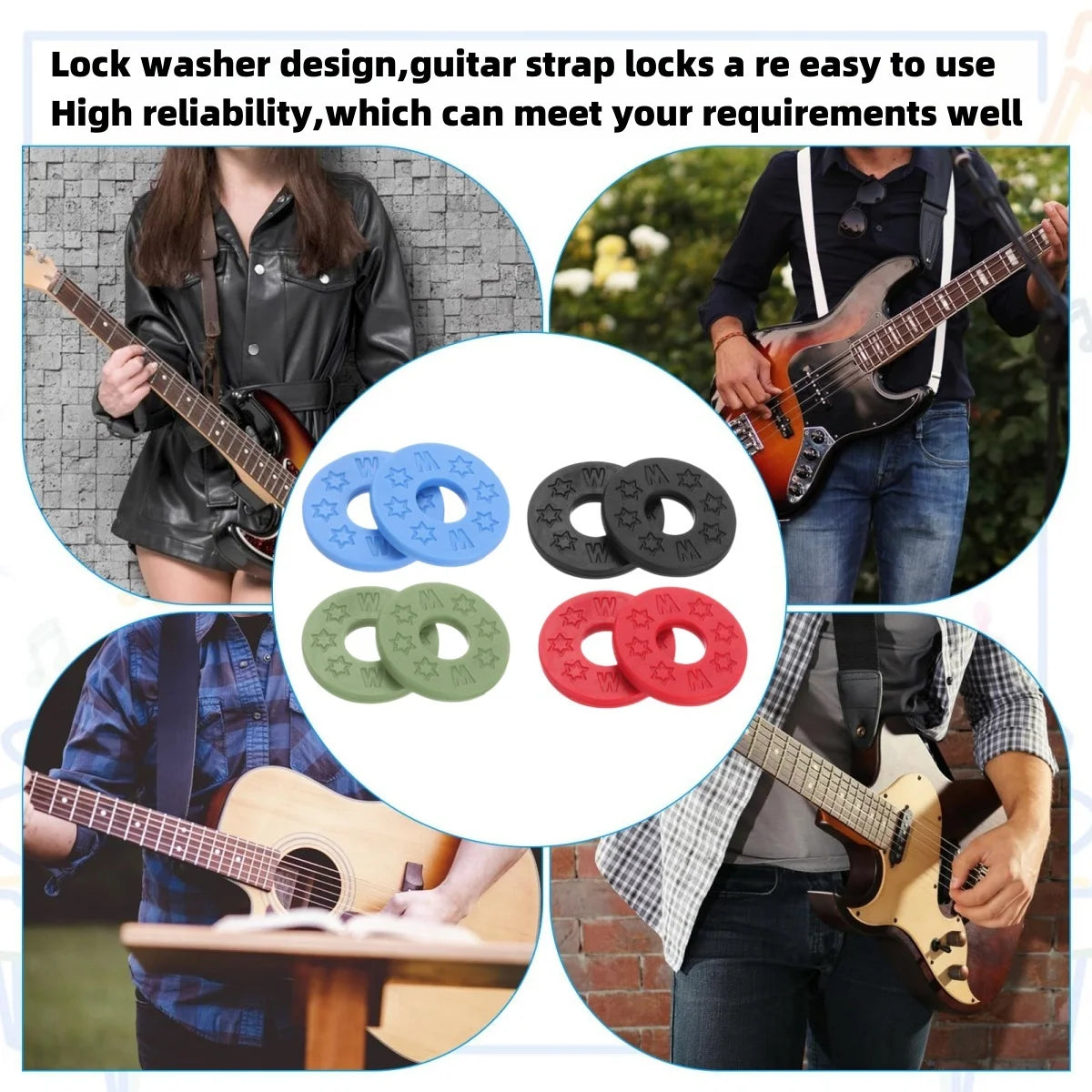 Miwayer 10 Pcs Guitar Rubber Strap Locks Anti Slip PE Pads/Secure and Safe Guitar Strap Locks Compatible Guitar Protect Beauty World Shop