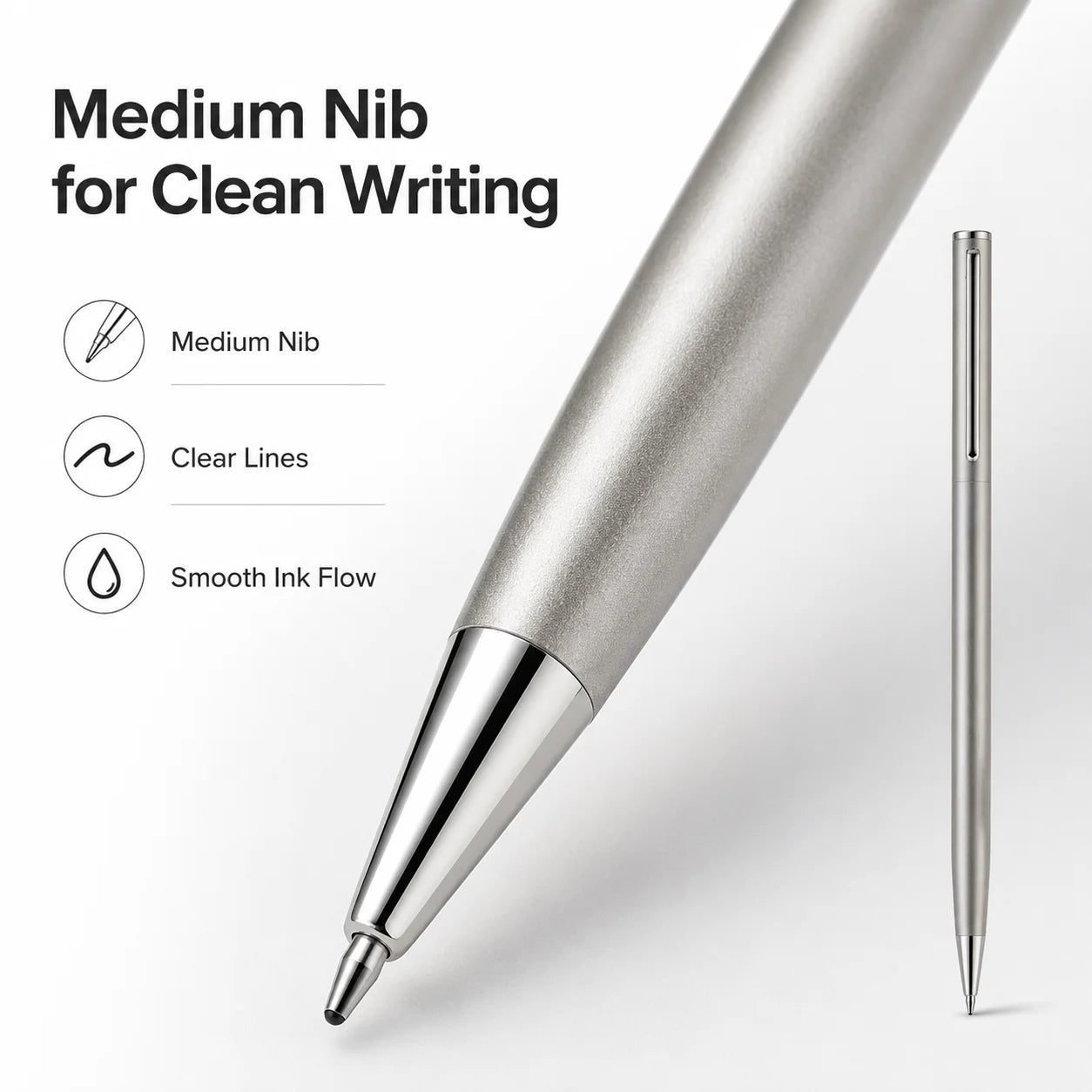 5/10/20Pcs Stainless Steel Ballpoint Pens, Silver Metal Medium Nib Smooth Twist Writing Pens for Office School Beauty World Shop