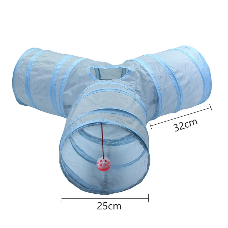 Cat Toys Gray 3-Way Foldable Pet Cat Tunnel Tube Toy Kitten Tunnel Toy with Peep Hole Pet Training Interactive Toy Tunnel Tube Beauty World Shop