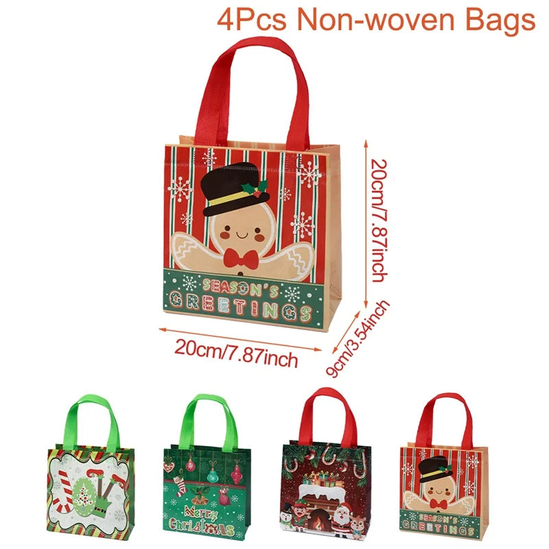 4pcs Christmas Gift Bags Santa Claus Snowman Non-Woven Christmas Tote Bag with Handles Christmas Decorations For Home 2025 Gifts Beauty World Shop