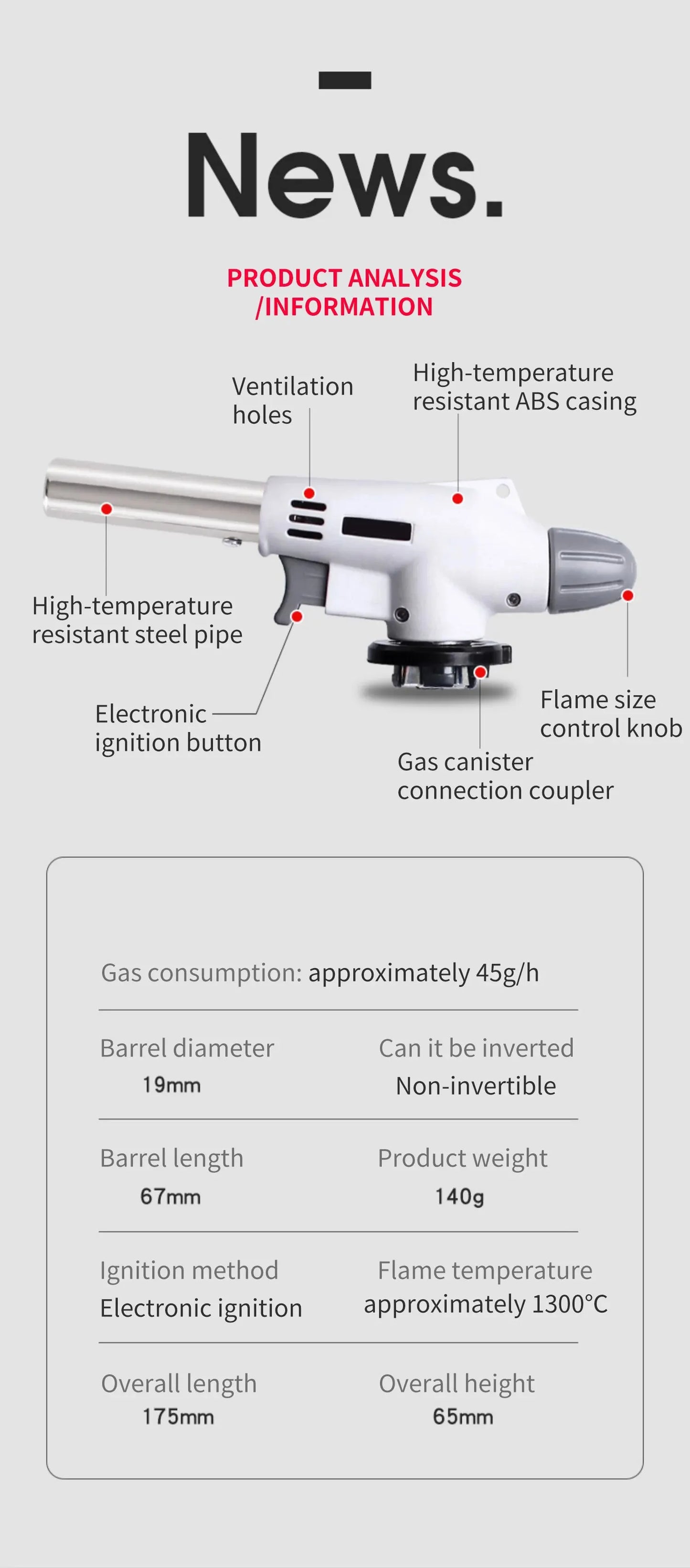 Torch Cooking AutoIgnition Butane Gas Welding-Burner Welding Gas Burner Flame Gas Torch Flame Gun Blow for BBQ Camping Cooking Beauty World Shop