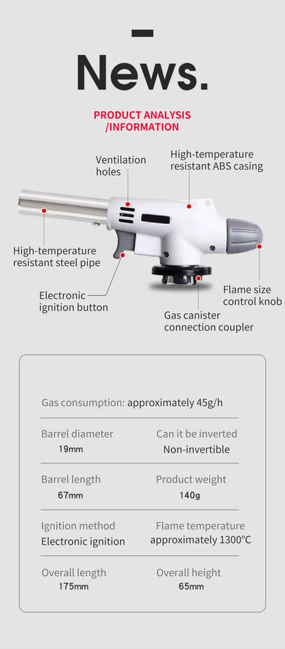 Torch Cooking AutoIgnition Butane Gas Welding-Burner Welding Gas Burner Flame Gas Torch Flame Gun Blow for BBQ Camping Cooking Beauty World Shop