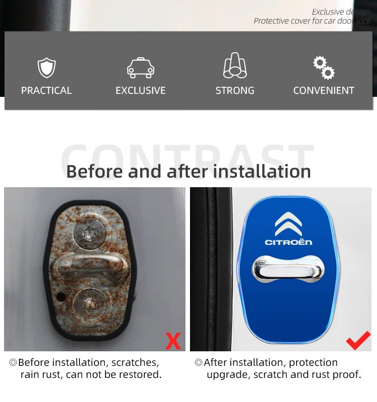 Metal Car Door Lock Cover for Citroen C4 C3-XR C5 Aircross C6 C-quatre Picasso C-Elysee C4L C3L Emblem Stickers Badge Beauty World Shop