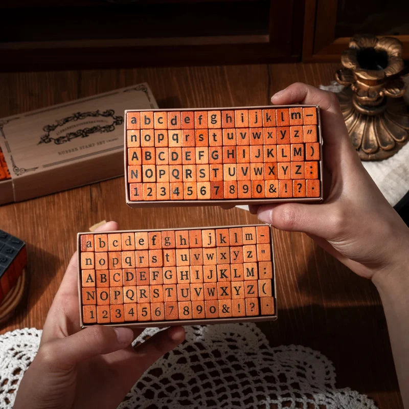 Journal GO 70pcs/set Wooden Rubber Alphabet Letter Number Stamp Set for Card Collage Junk Journal Scrapbooking DIY Standard Seal Beauty World Shop