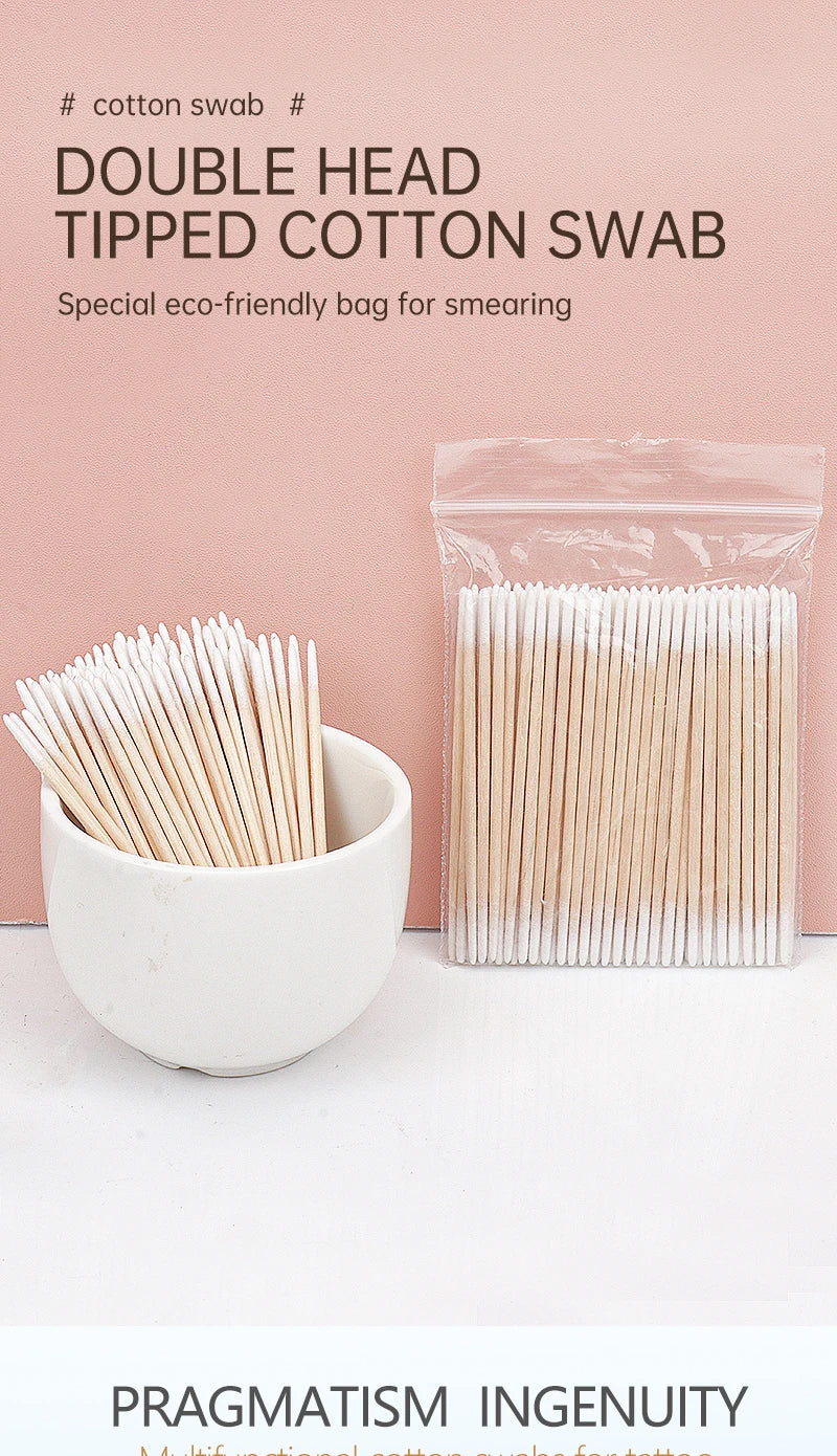 100/300 Pcs Disposable Ultra-small Cotton Swab Brush Lint Free Micro Wood Makeup Brushes Eyelash Extension Glue Removing Tools Beauty World Shop
