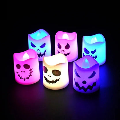 6pcs Halloween Led Ghost Pumpkin Candle Light Glowing Lamp Halloween Party Home Bar Decoration Haunted House Horror Props Beauty World Shop
