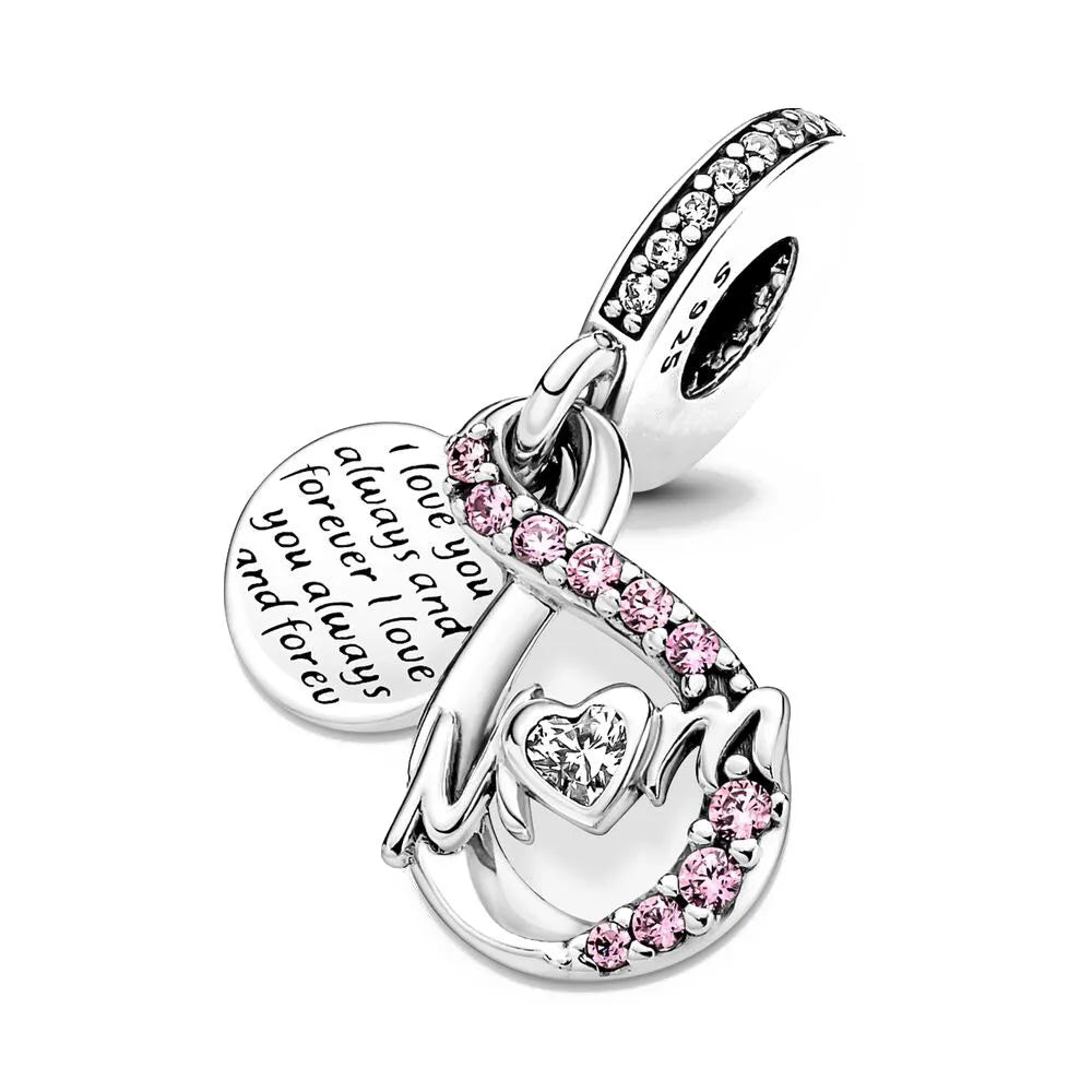 2025 Hot selling 925 Silver Pink Bird Moon Pendant Suitable for European Bracelets DIY Accessories Women's Charm Jewelry Gifts Beauty World Shop