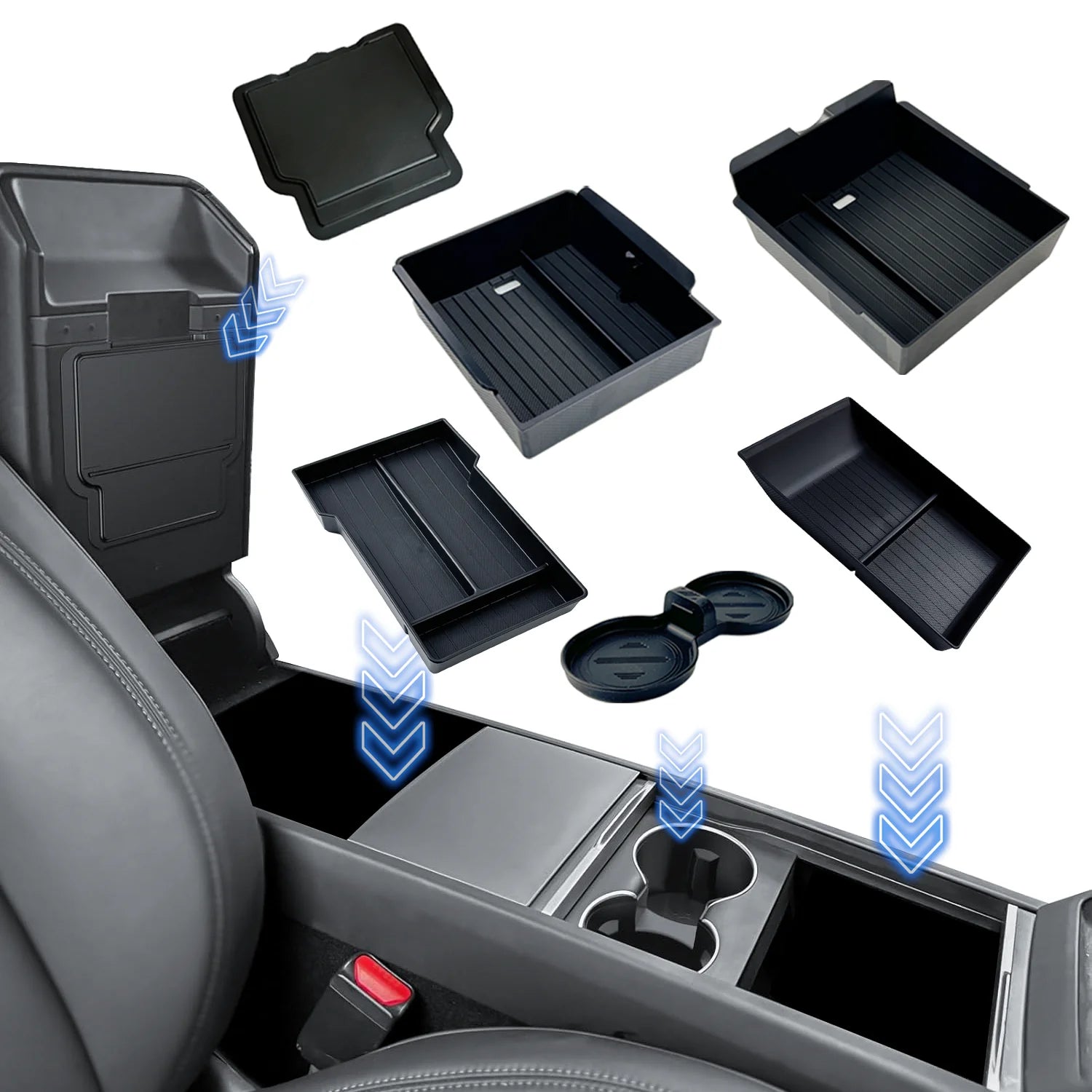 For Tesla New Model Y 2025 Launch Juniper Teslajuniper ABS with Silicone Non-slip Mat Console & Armrest Storage Box Upper Beauty World Shop