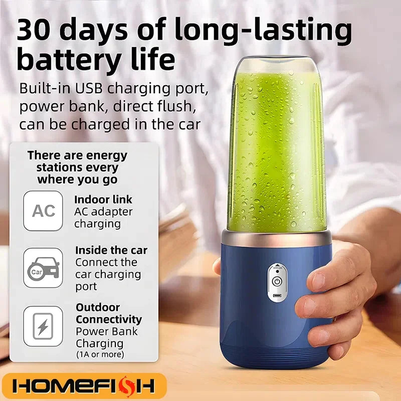 Portable Juicer Blender 400ml Electric Fruit Juicer USB Charging Lemon Orange Fruit Juicing Cup Smoothie Blender Machine 2cups Beauty World Shop