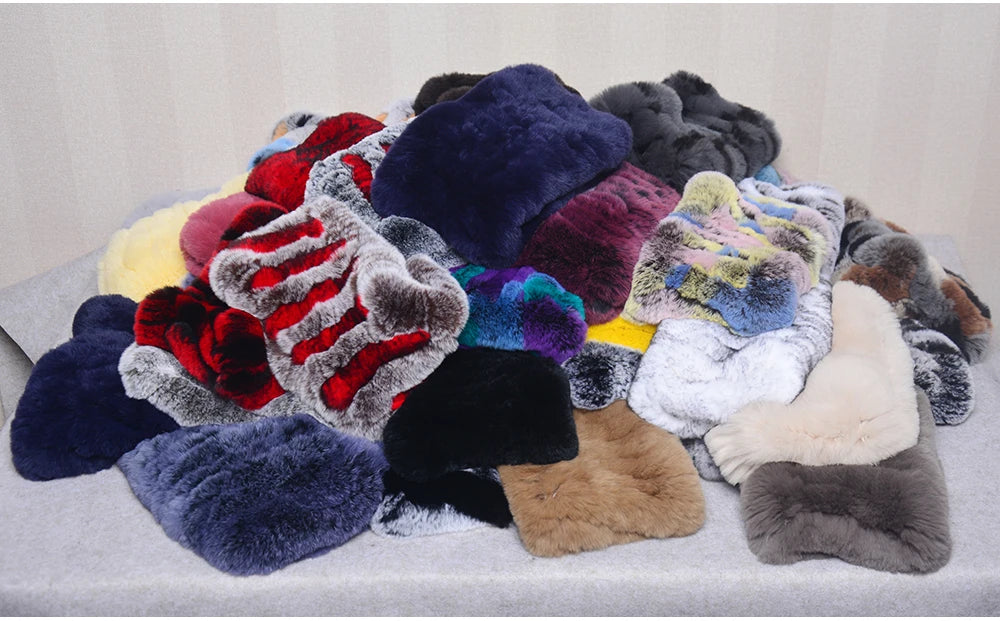 Women Handmade Stretch 100% Real Rabbit Fur Scarf Knit Genuine Rex Rabbit Fur Headbands Girls Natural Rabbit Fur Ring Scarves Beauty World Shop