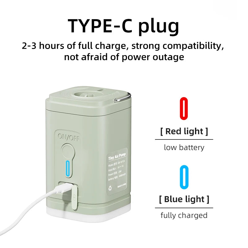 3 in 1 Electric Air Pump with Lights Mini Wireless Air Compressor USB Charging Inflator/Deflator Pumps for Outdoor Camping Beauty World Shop
