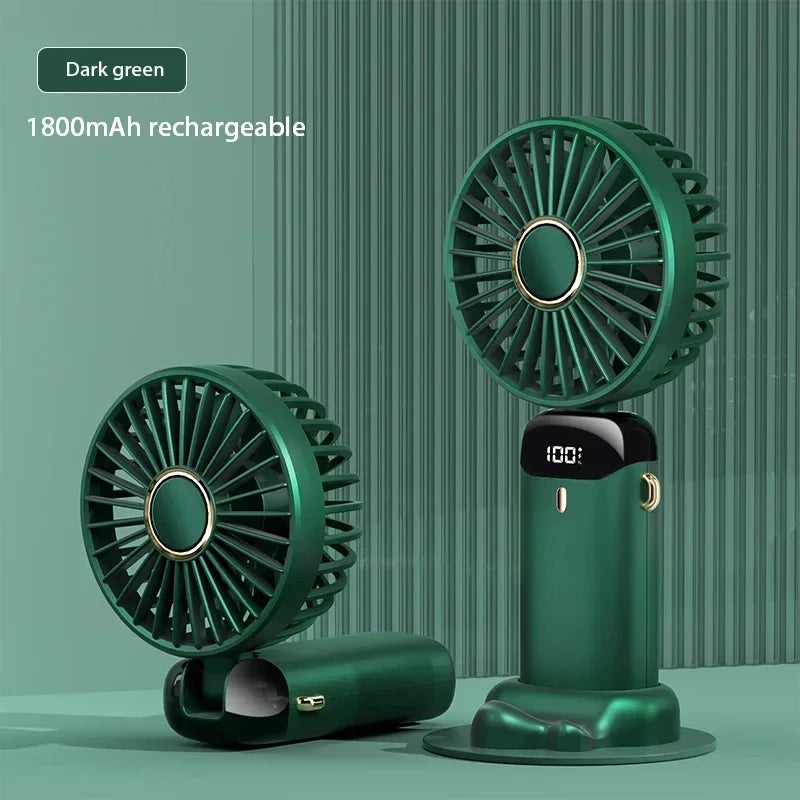 Portable Handheld Mini Fan Foldable Neck Hanging Fans 5 Speed USB Rechargeable Fan with Phone Stand and Display Screen 1800mAh Beauty World Shop