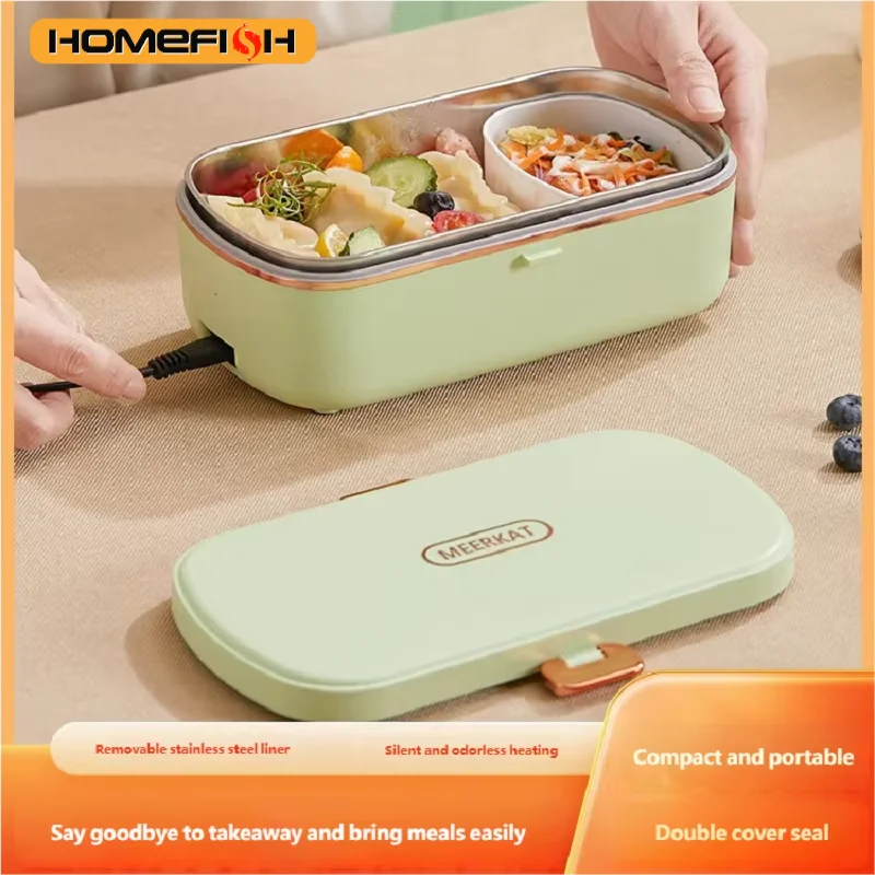 HOMEFISH Stainless Steel Electric Lunch Box Food Warmer Bento Box Water-Free Heating Office Lunch Container with Built-In Heater Beauty World Shop