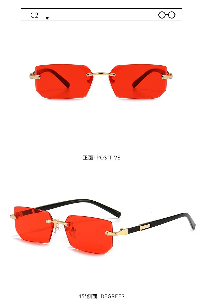 Rimless Sunglasses Rectangle Fashion Popular Women Men Shades Small Square Sun Glasses For Female Male Summer Traveling Oculos Beauty World Shop