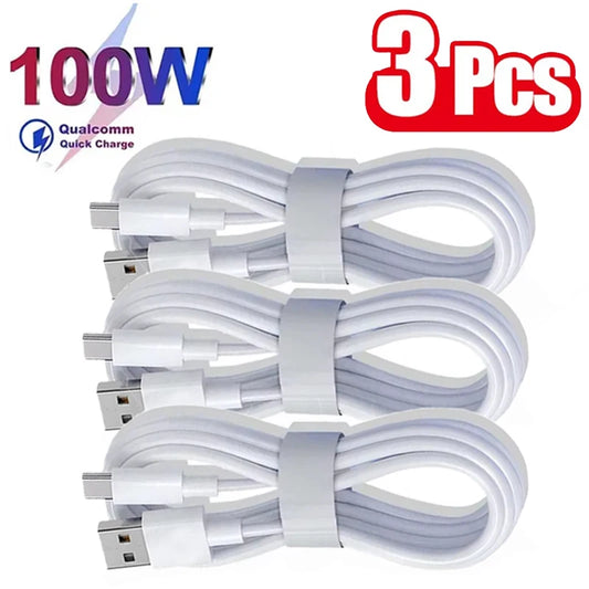 3PCS 6A 100W Type C Super Fast Charging Cable Data Cord For Huawei OPPO vivo iQoo Quick Charing USB C Cables Beauty World Shop