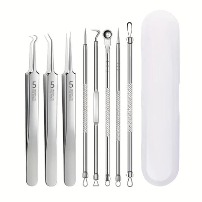 8-Piece Blackhead Remover Kit – Stainless Steel Blemish & Acne Extraction Tools – Professional Pimple Popper Set for All Skin Beauty World Shop