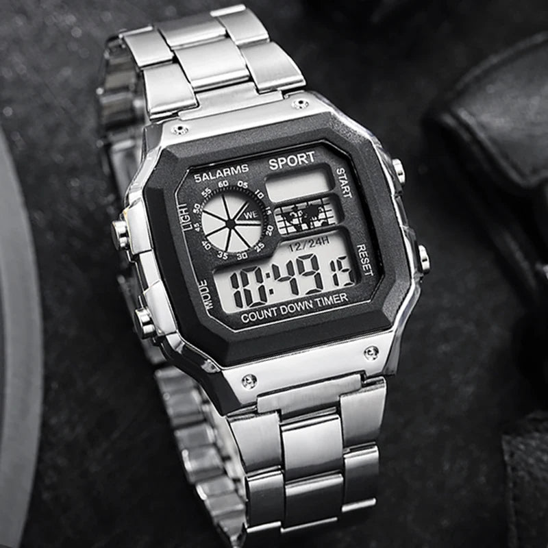 MAYZHISU Classic Men's Digital Watches Luxury Stainless Steel Strap Sport Watches Men Military Clock LED Sport Wristwatch Beauty World Shop