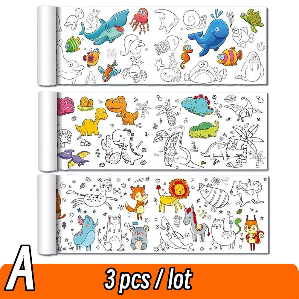 90cm Animal Canvas Children's Drawing Roll DIY Coloring Paper Roll Color Filling Graffiti Paper-cut Painting Educational School Beauty World Shop