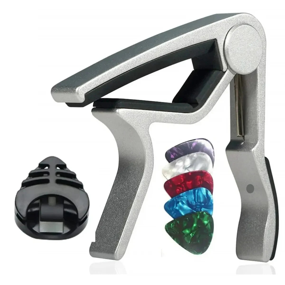 7pcs Guitar Capo for Acoustic And Electric Guitars With 5 Picks for Free And 1 Holder,Black; Silver Beauty World Shop