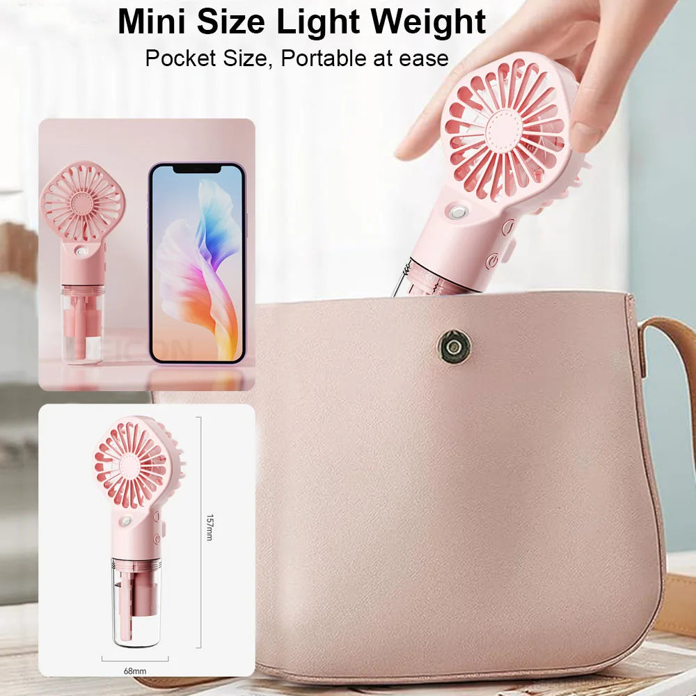Portable Humidifier Fan Mini Handheld Mist Fan Portable USB Rechargeable Handheld Fan with Humidifier Mini Water Spray Hand Fan Beauty World Shop
