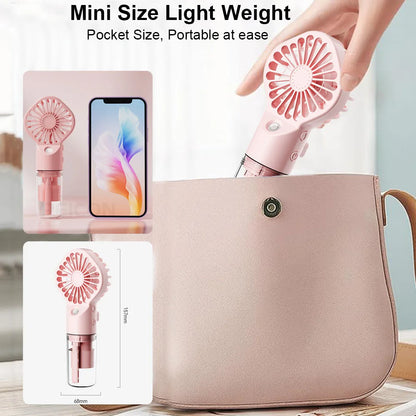 Portable Humidifier Fan Mini Handheld Mist Fan Portable USB Rechargeable Handheld Fan with Humidifier Mini Water Spray Hand Fan Beauty World Shop