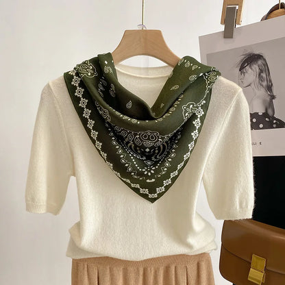 68cm Green Cashew Printed Scarf Women's Spring and Summer Thin Imitation Silk Scarf Fashion Versatile Shawl Headscarf Scarfs Beauty World Shop