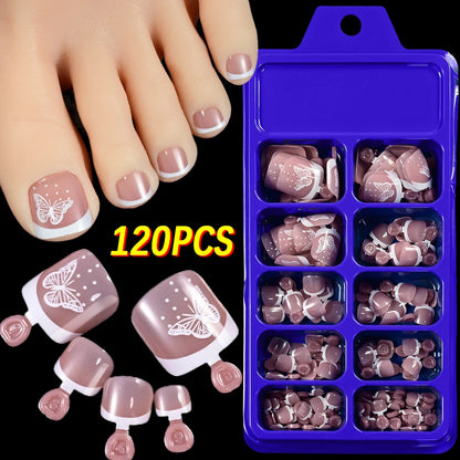 120Pcs 9-Colors French Fake Toenails Summer Short Sqaure Press On Toe Nails Tips Glossy Nude/Pink/Brown Full Cover False Toenail Beauty World Shop