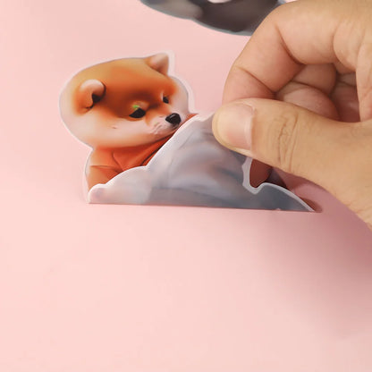 3D Shiba Inu Dog Belly Sticker - Cute puppy wearing orange outfit with soft pink background, silicone self-adhesive Beauty World Shop
