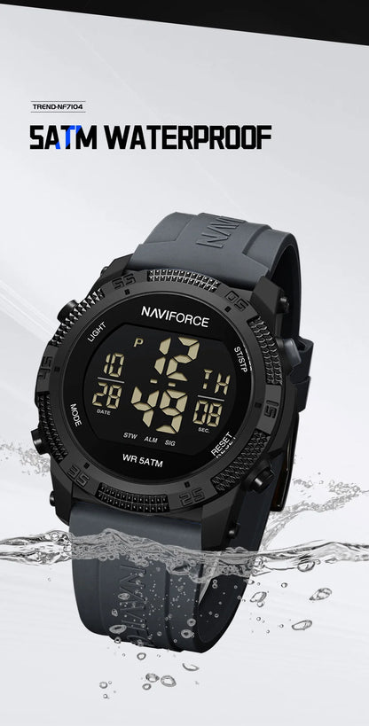 NAVIFORCE 7104 Sports Men's LCD Digital Leisure Date Week Alarm Clock Waterproof Silicone Strap Electronic Watch électronique Beauty World Shop
