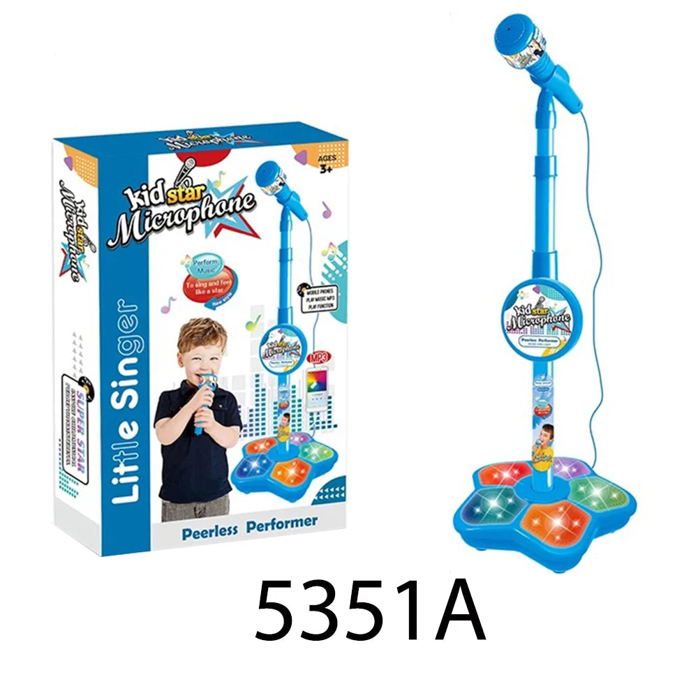 Kids Rocking-Roll Microphone with Stand Karaoke Song Music Instrument Toys Brain-Training Educational Toy Birthday Gift Girl Boy Beauty Fashion