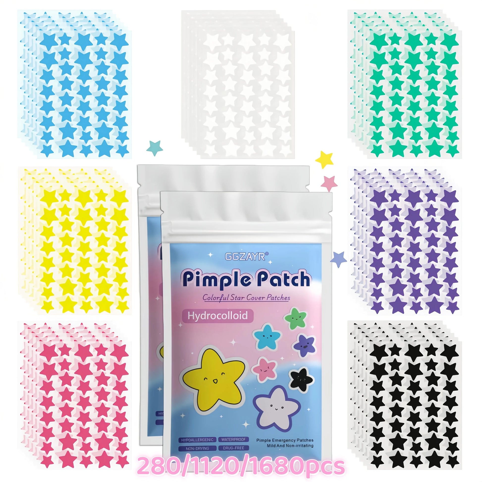 280/1120/1680pcs Seven-Color Star Pimple Patches – Invisible Hydrocolloid Dots for Fun & Gentle Skincare Beauty World Shop