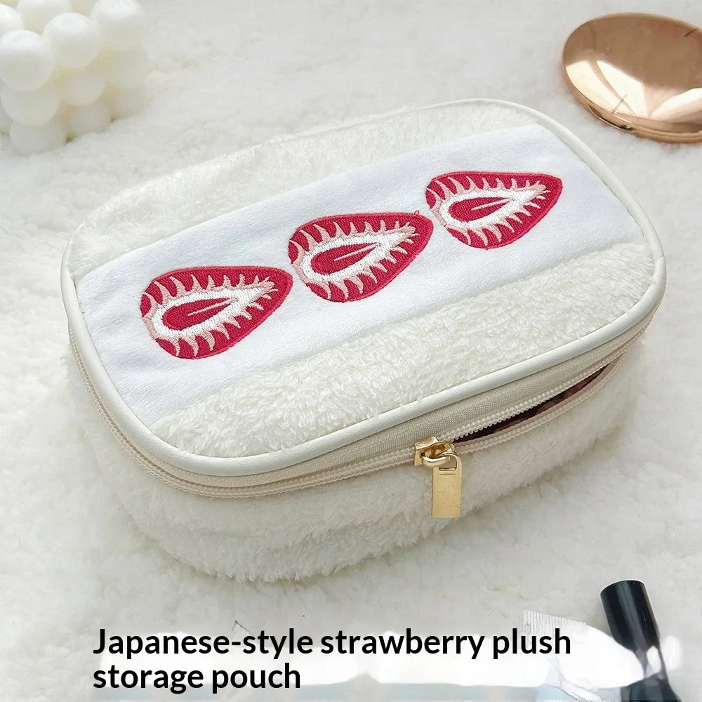 Cute Embroidered Strawberry Pencil Case Portable Stationery Pen Box Multi Functional Large Capacity Makeup Bag Storage Bag Beauty World Shop