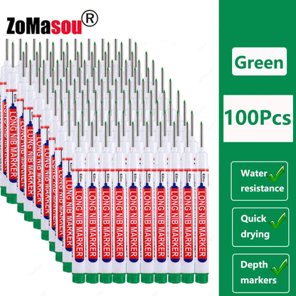 1-100Pcs 2cm Waterproof Long Head Markers Deep Hole Marker Pen for Metal Carpenter Red/Black/Blue/Green Ink Woodworking Tools Beauty World Shop