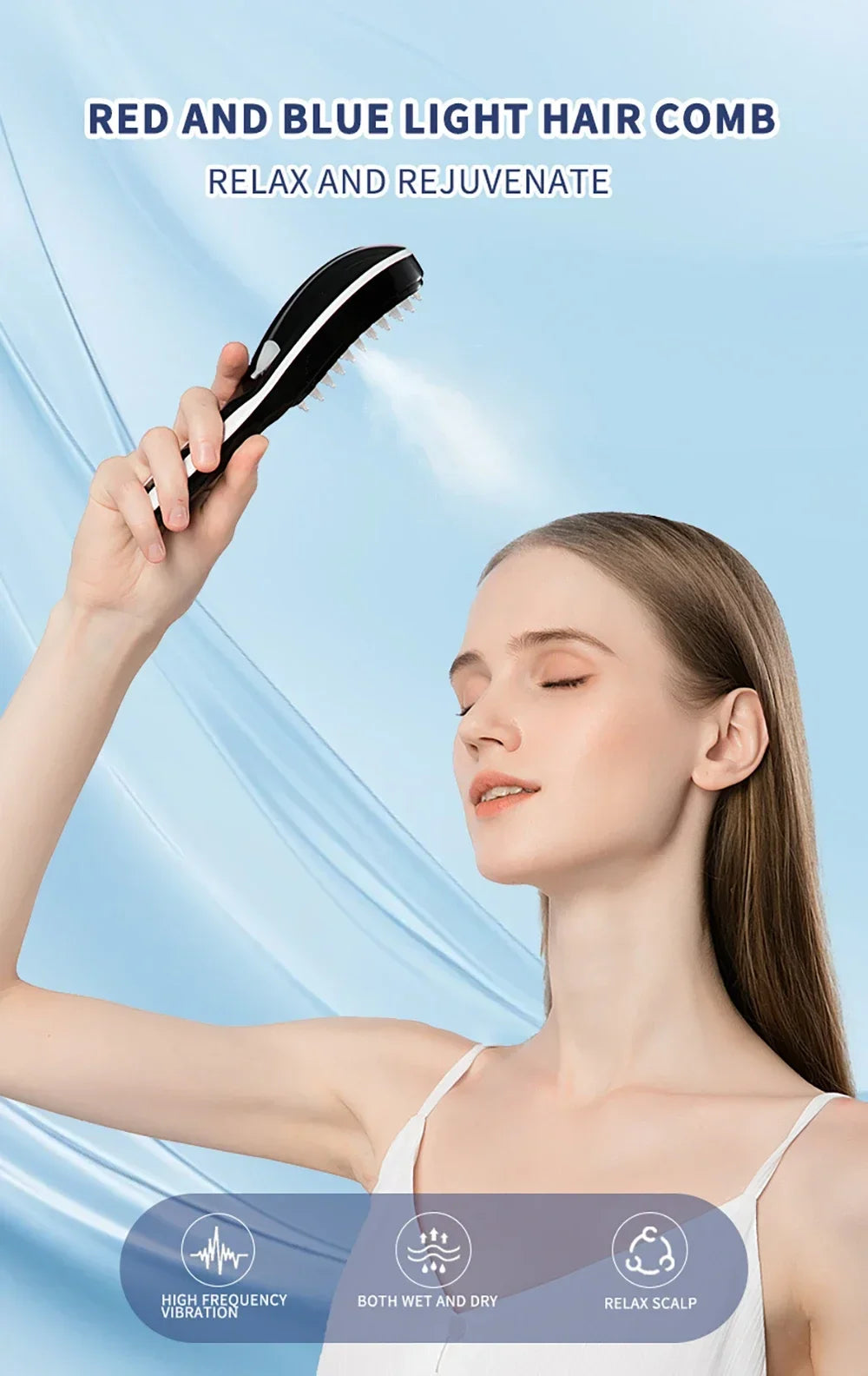 Anti Hair Loss Scalp Care Electric Massage Comb Red and Blue Light Therapy Scalp Vibration Massage Brush Hair Growth Massager