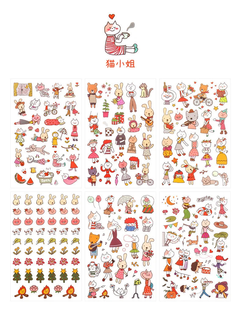 6Pieces/Set Transparent Pvc Waterproof Cartoon Sticker DIY Hand Account Decorative Stickers Kawaii Phone Cup Stickers Beauty World Shop