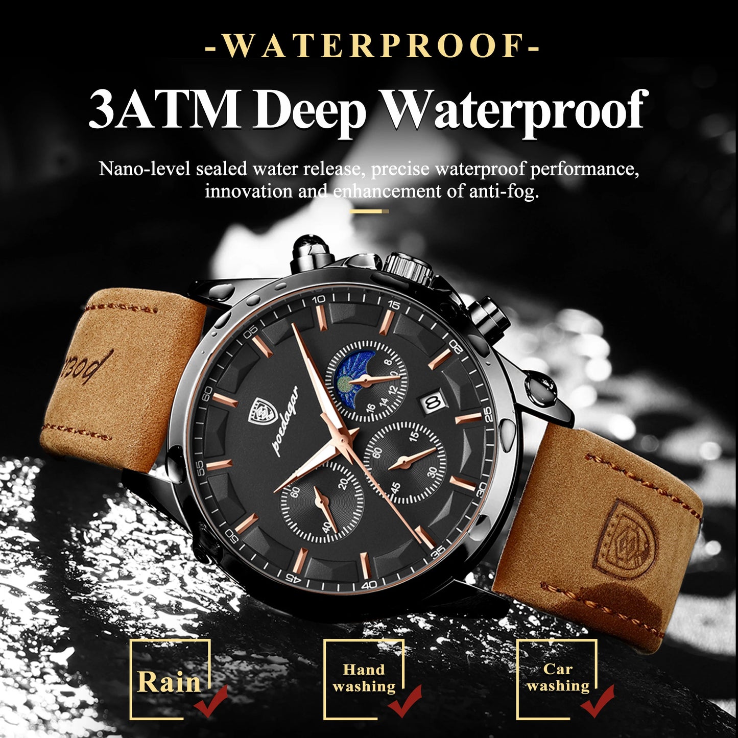 POEDAGAR Original Military Men Clock Waterproof Luminous Leather Quartz Man Watch Chronograph Date Luxury Business Men's Watches Beauty World Shop