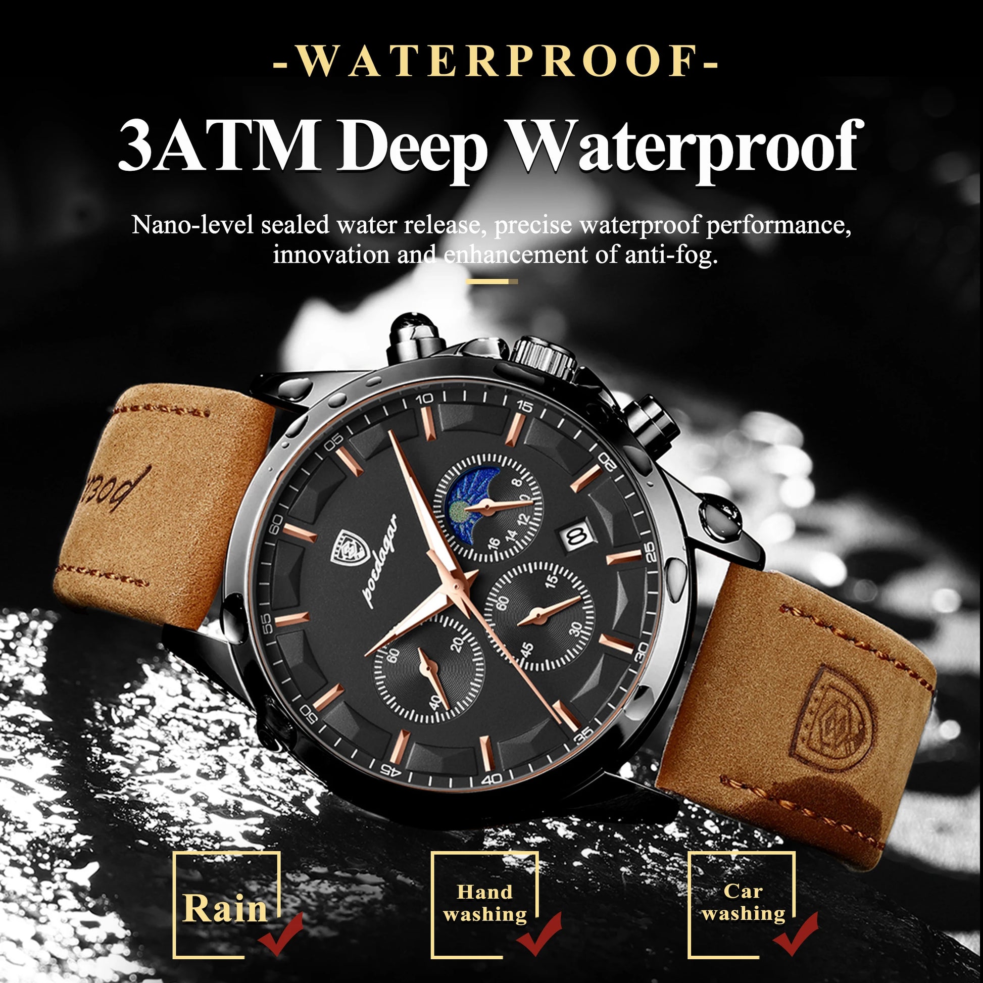 POEDAGAR Original Military Men Clock Waterproof Luminous Leather Quartz Man Watch Chronograph Date Luxury Business Men's Watches Beauty World Shop